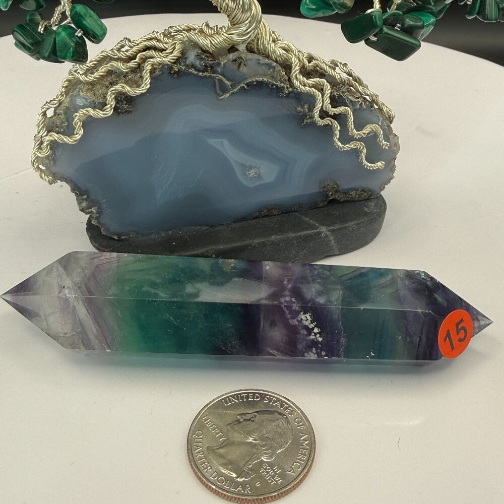 Rainbow Fluorite Double Terminated Wand Points Phantoms Rainbows 4.01" Tall  15